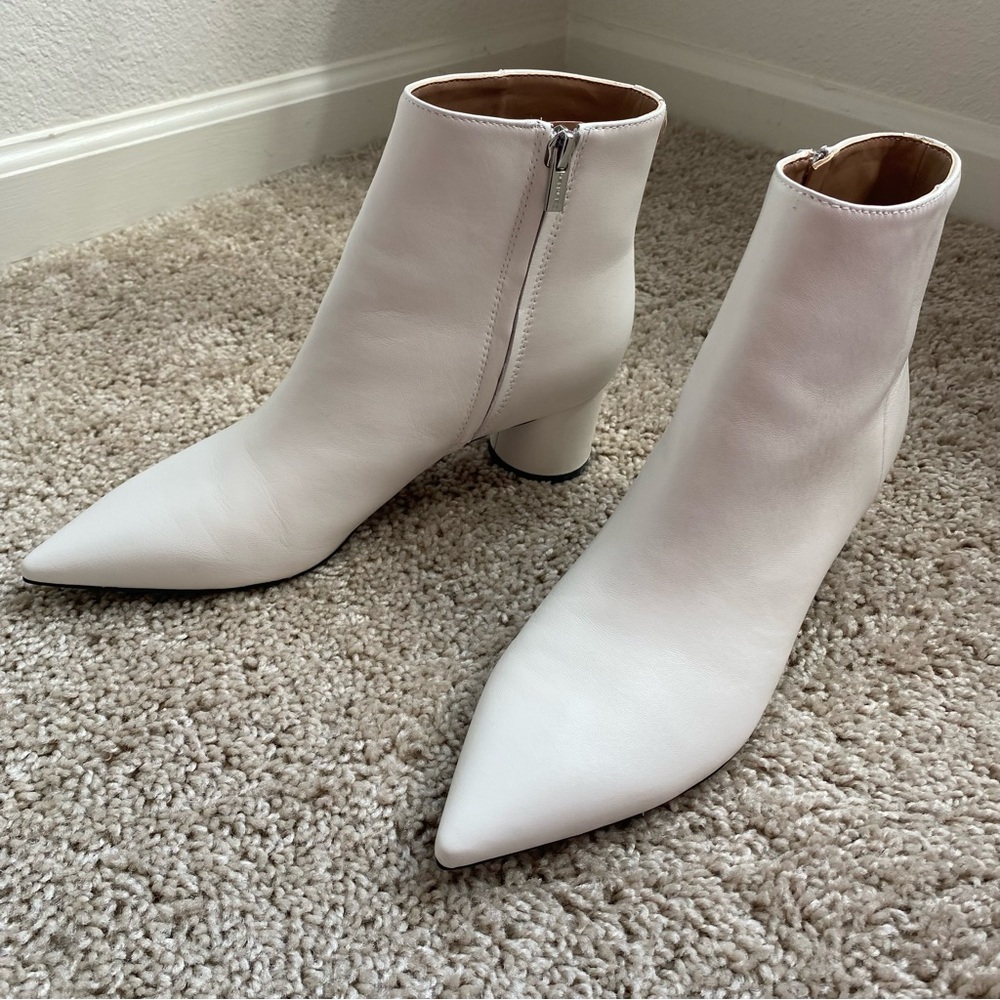 Calvin Klein Genoa White Bone Ankle Boots Sleek Pointed Toe Circular Heel 8 - Picture 6 of 13